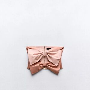 Zara Dusty Rose Satin Bow Strapless Crop Top